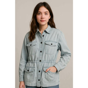 Women's Ralph Lauren XL Light Blue Utility Jacket Top Linen‎ Blend Safari Preppy